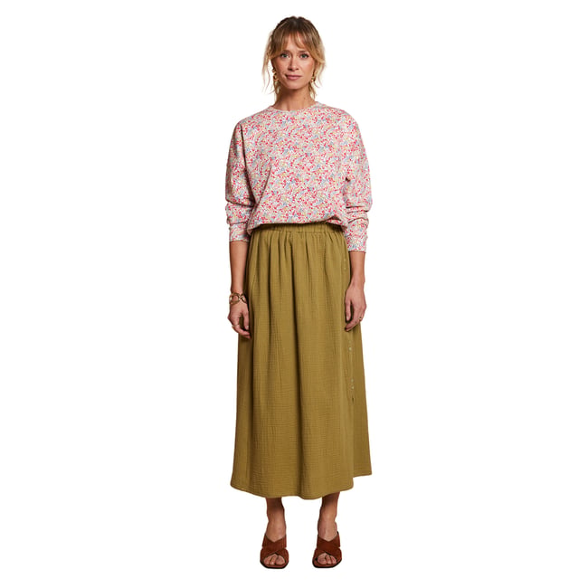Jupe gaze de coton Capsule mère- olive <span itemprop=