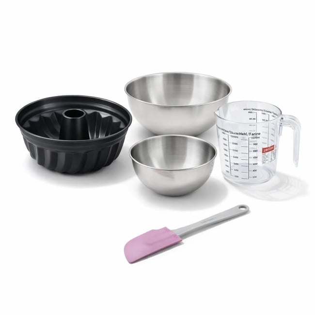 Set de 5 ustensiles de pâtisserie moule à kouglof bol à mixer noir <span itemprop=