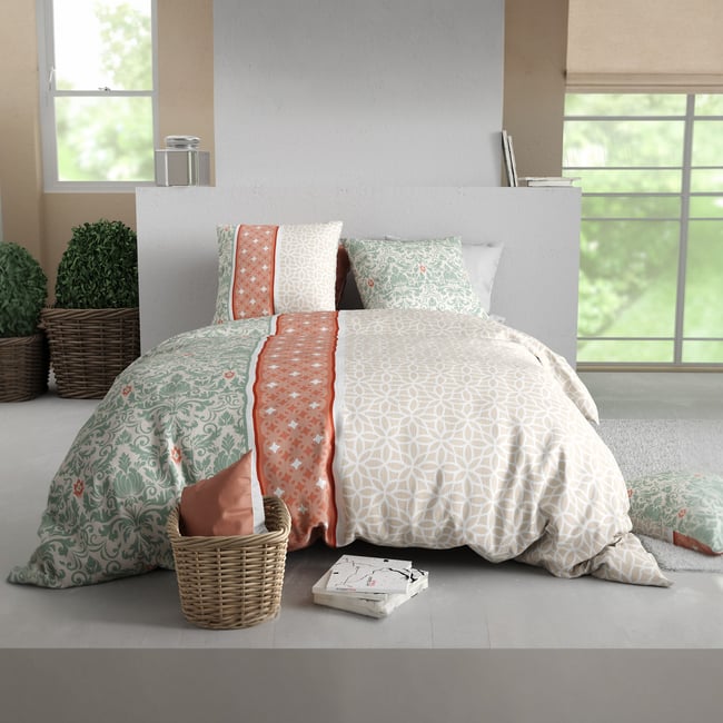 Parure de lit - Housse de couette + taie 100% Coton 57 fils multicolore <span itemprop=