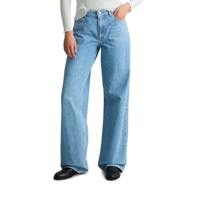 Jeans modèle Tomma wide en coton bio non extensible bleu <span itemprop=
