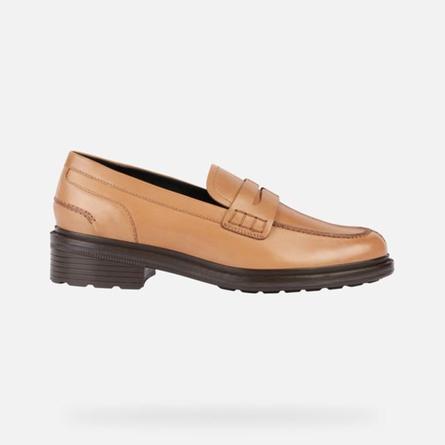 Mocassin Femme Geox En Cuir Marron - Taille 38, Confort Garanti, Neuf Sans Boîte