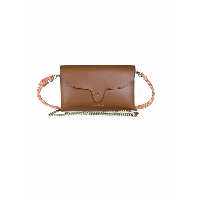 Sac pochette en cuir WEEK camel <span itemprop=
