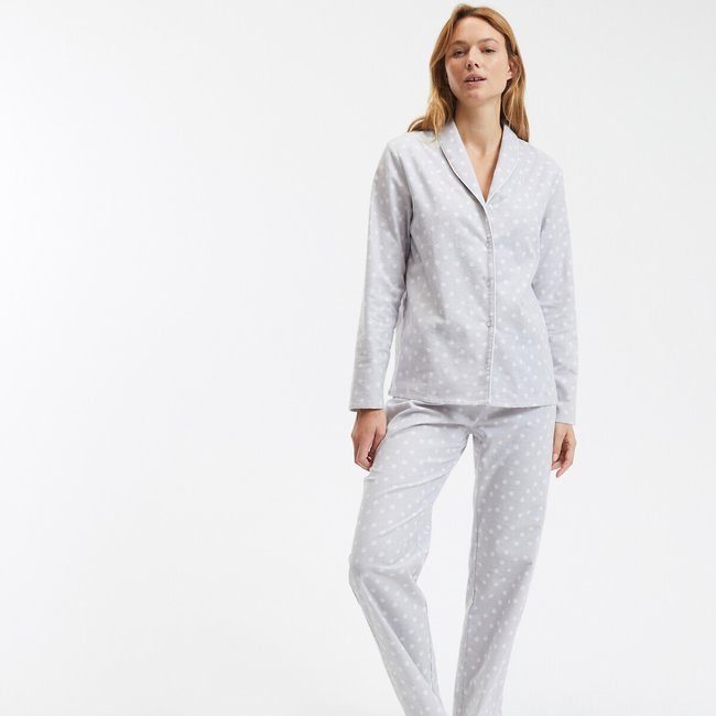 Pyjama, Plüsch mit Schneeflockendruck grau/weiss bedruckt <span itemprop=