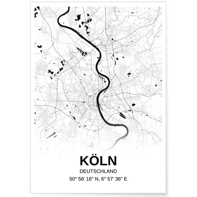 Affiche carte Köln - rectangle Noir et Blanc Couleur blanc <span itemprop=