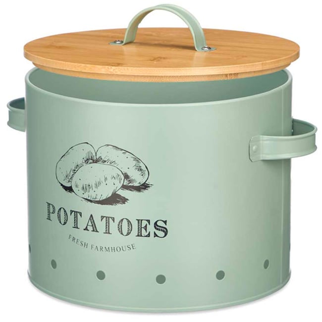 Boîte à pommes de terre en métal vert et bambou Couleur v002239 <span itemprop=
