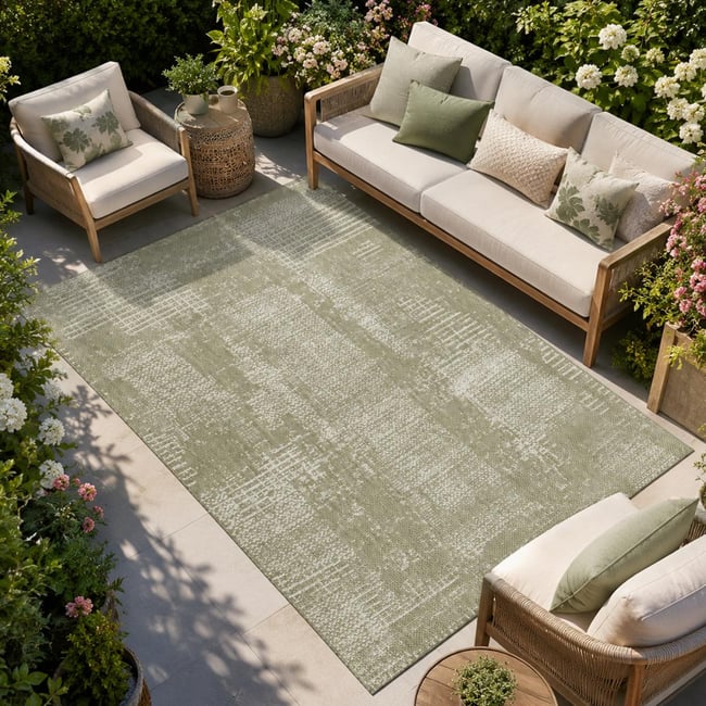 Tapis kilim, motif géométrique, tissé à plat, style ethnique Couleur vert, beige <span itemprop=