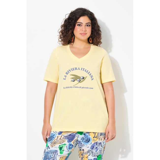 T-shirt brodé. Manches courtes sorbet jaune <span itemprop=