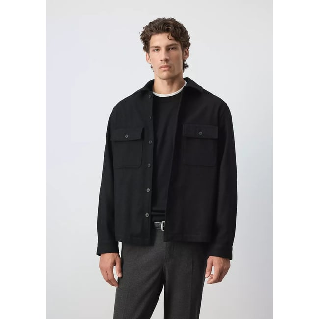 Surchemise laine mélangée poches noir <span itemprop=