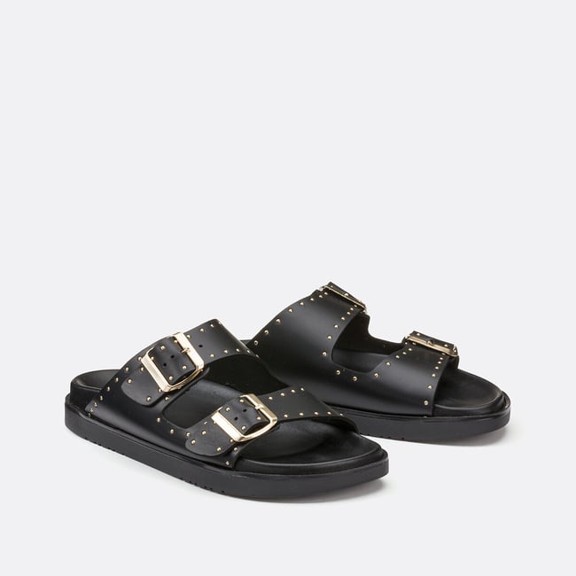 Mules en cuir, détail clous noir <span itemprop=
