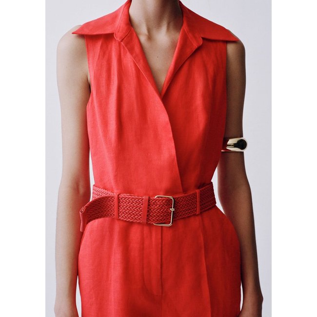 Combinaison chemisier lin ceinture - MANGO
