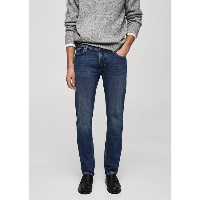 Jean Jan slim-fit délavé foncé effet usé bleu foncé <span itemprop=