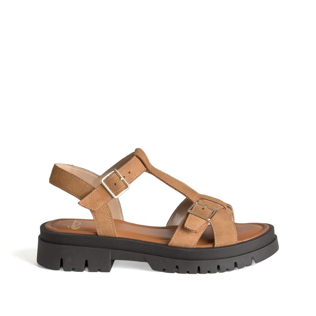 Sandale Plate en cuir STEFANIA camel <span itemprop=
