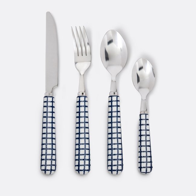 Ménagère 24 couverts, Aline bleu/blanc <span itemprop=
