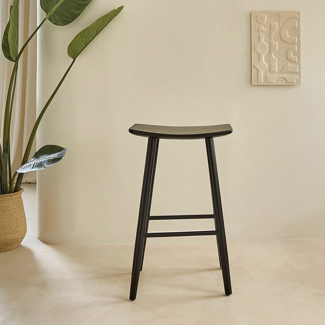 Tabouret de bar en teck massif  AMBRE Couleur noir <span itemprop=