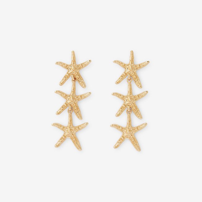 Boucles d'oreilles longues étoiles de mer doré <span itemprop=