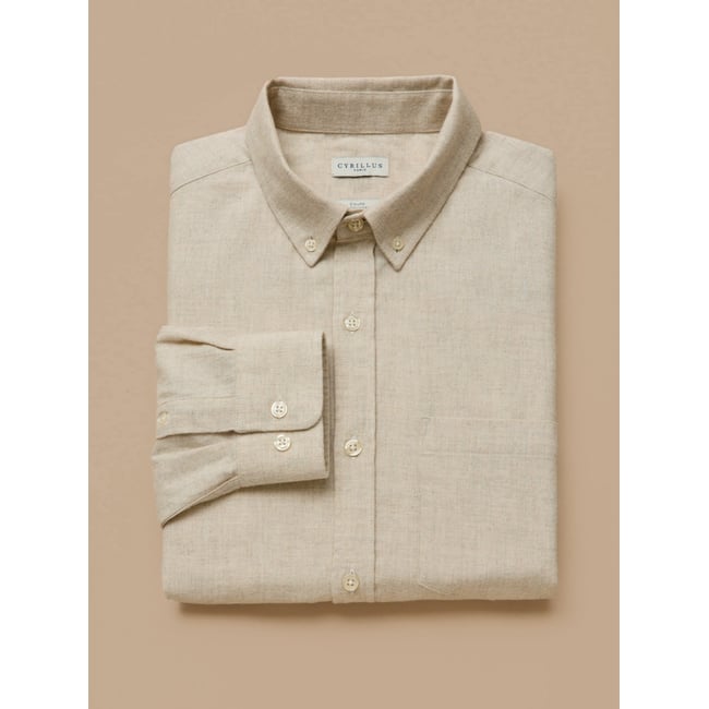 Chemise flanelle unie  - coupe contemporaine beige <span itemprop=