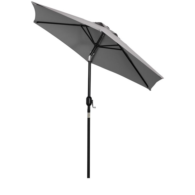Parasol hexagonal inclinable métal polyester haute densité gris <span itemprop=