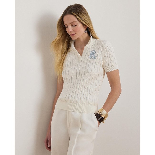 Pull manches courtes col polo en coton torsadé - LAUREN RALPH LAUREN