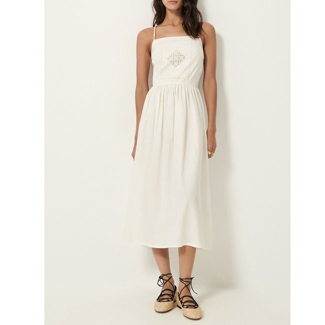 Robe midi brodée à fines bretelles, RIVERINI ecru <span itemprop=