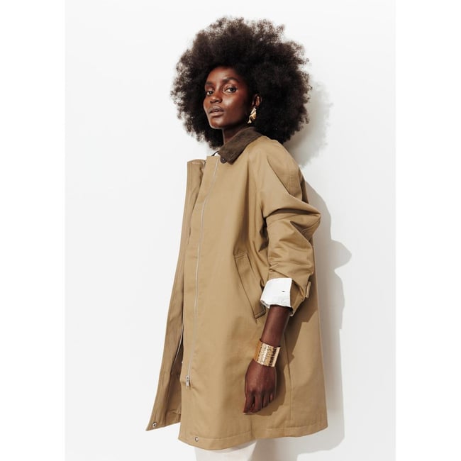 Trench à col velours camel <span itemprop=