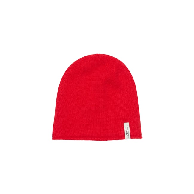 Bonnet tricoté avec de la laine de cachemire luxueuse rouge <span itemprop=