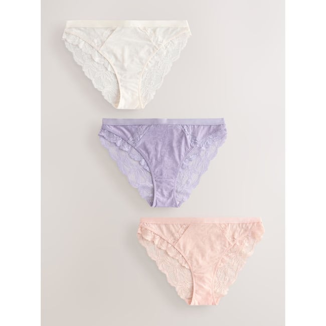 Culotte avec liseré en dentelle, lot de 3 crème/lilas/pêche <span itemprop=