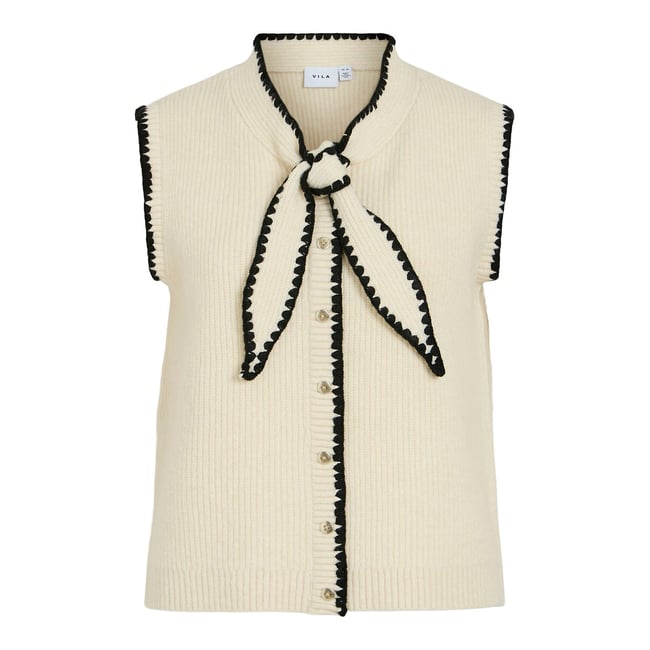 Gilet sans manches avec nœud ecru/noir <span itemprop=