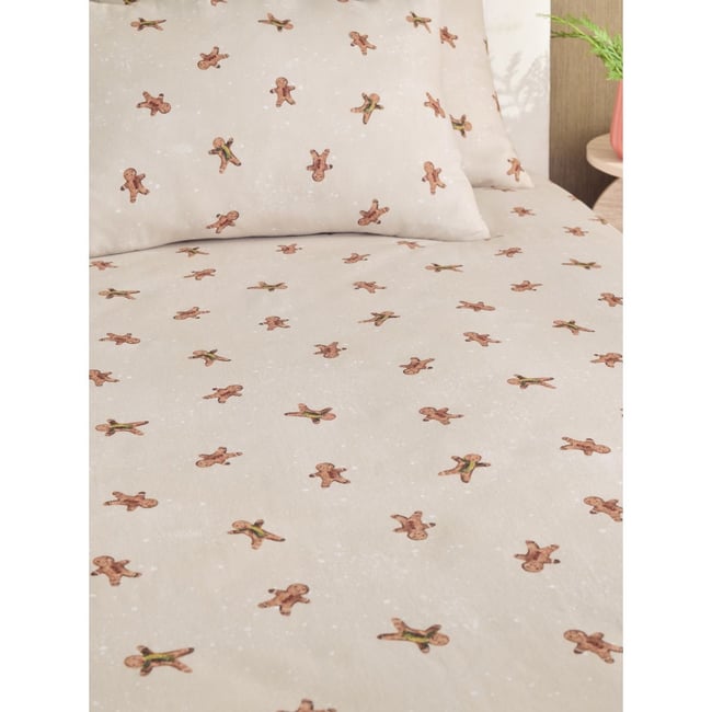 Parure de lit effet brossé thème noël pain d'épices naturel <span itemprop=