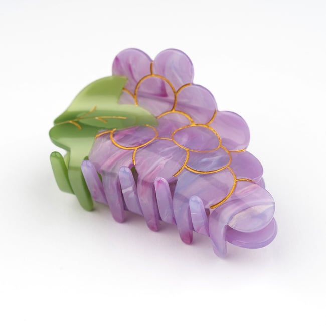 Pince à cheveux RAISIN violet avec tige vert nacré <span itemprop=