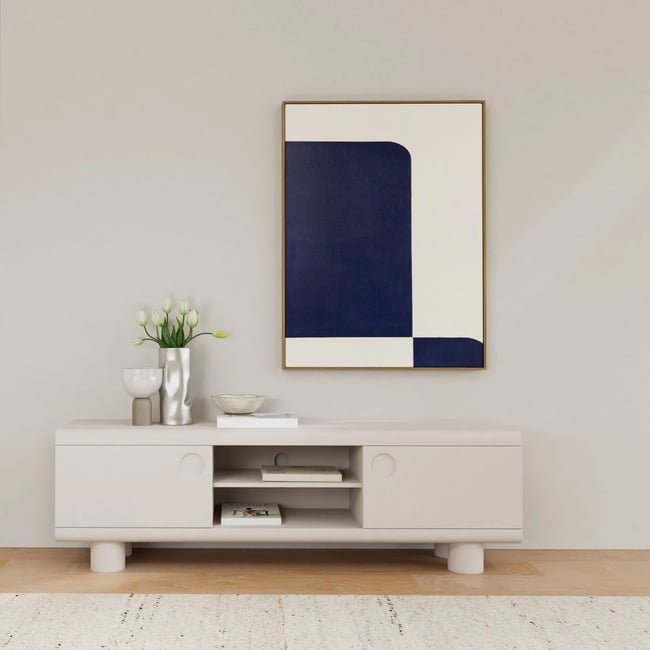 Meuble TV bas design 2 portes 2 niches gris L160 - MAGDA Couleur gris <span itemprop=