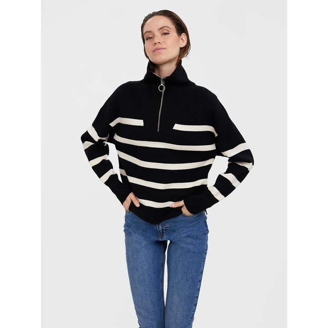 Pull col camionneur à rayures noir rayé <span itemprop=