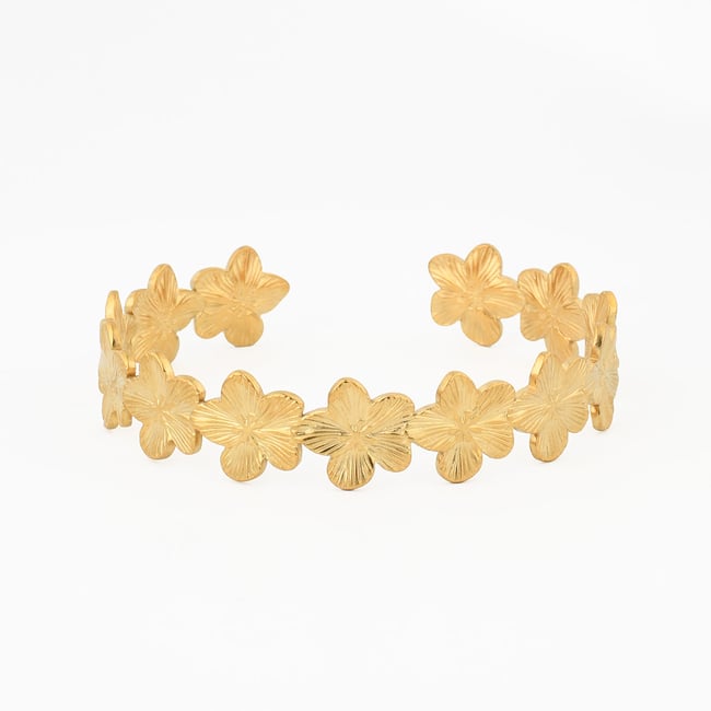 Manchette fleur dorée acier inoxydable doré <span itemprop=