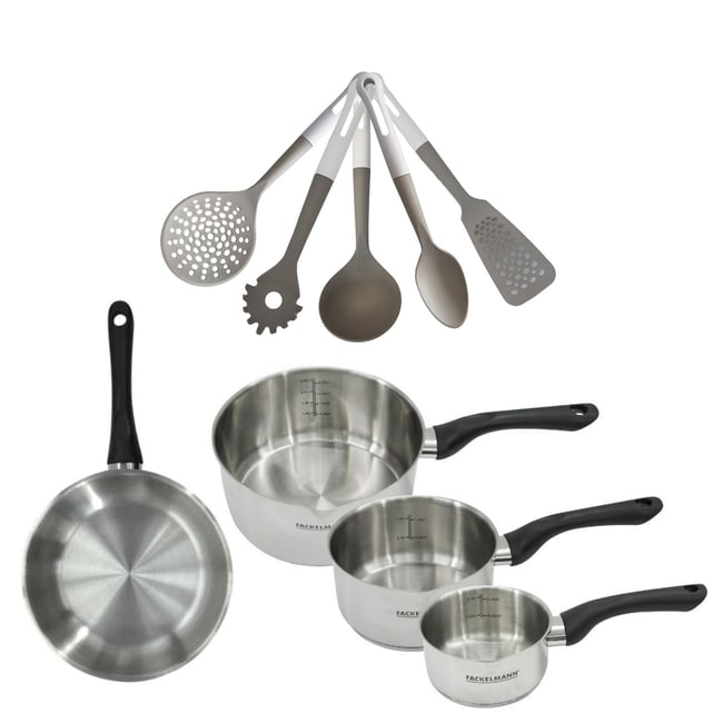 Batterie de cuisine 1 poêle 20cm + 3 casseroles 12/16/20cm VARIO inox|noir <span itemprop=