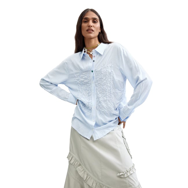 Chemise longue à rayures bleu <span itemprop=