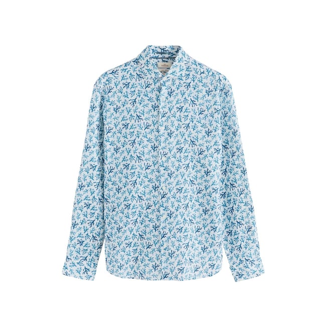 Chemise habillée à manches longues corail blanc/bleu <span itemprop=