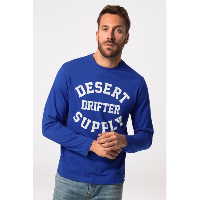 T-shirt à col rond et manches longues bleu cobalt <span itemprop=