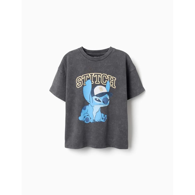 T-shirt en coton avec imprimé Stitch gris foncé <span itemprop=