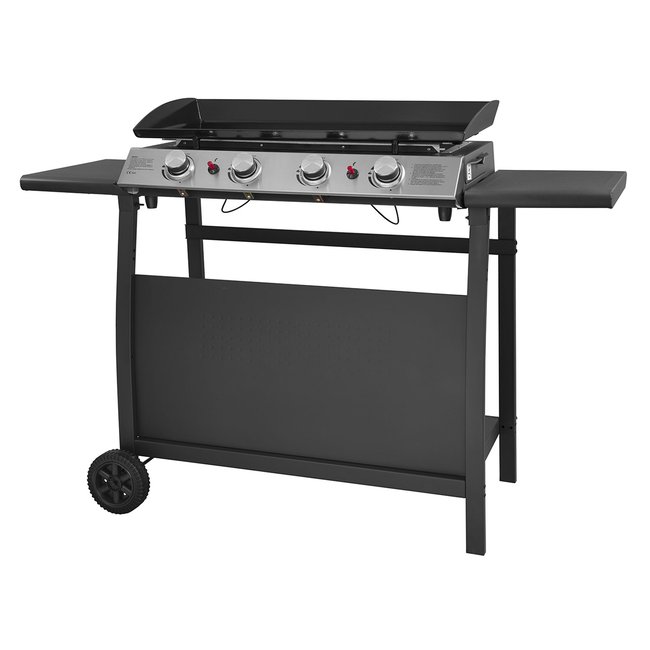 Plancha gaz, 4 brûleurs et chariot, VALENCIA noir <span itemprop=