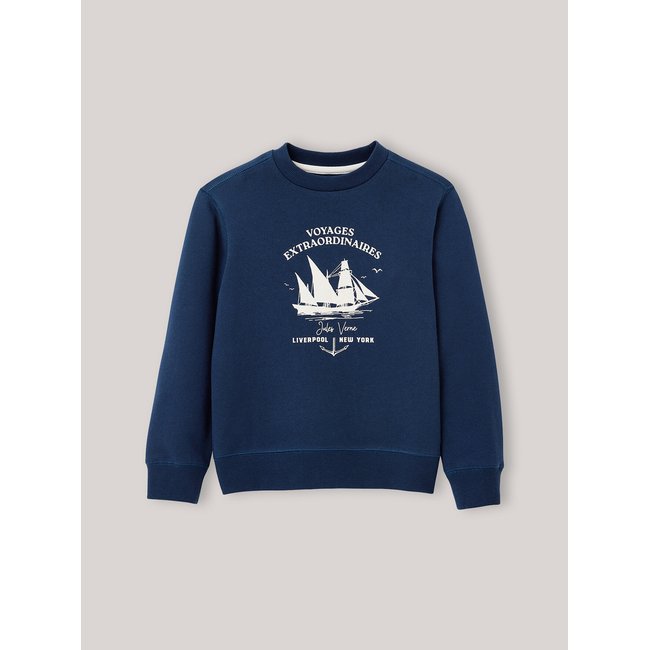 Sweat  Jules Verne en coton biologique marine clair <span itemprop=