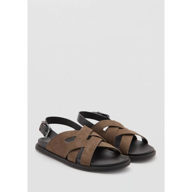 Sandales cuir suède lanières croisées marron moyen <span itemprop=