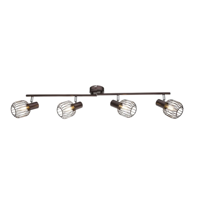 Plafonnier rampe 4 spots en métal design industriel AKIN Couleur marron <span itemprop=