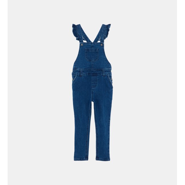 Salopette Bergame En Denim À Bretelles Volant bleu <span itemprop=