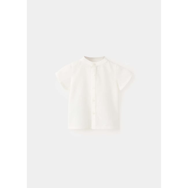 Chemise manches courtes lin blanc cassé <span itemprop=