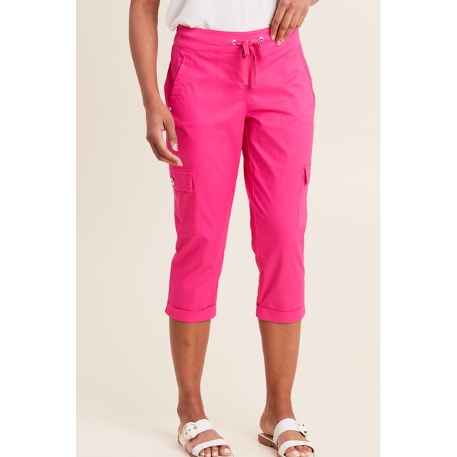 Pantacourt droit poches côtés rose fushia <span itemprop=
