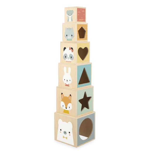 Pyramide En Bois, 6 Cubes À Empiler - JANOD