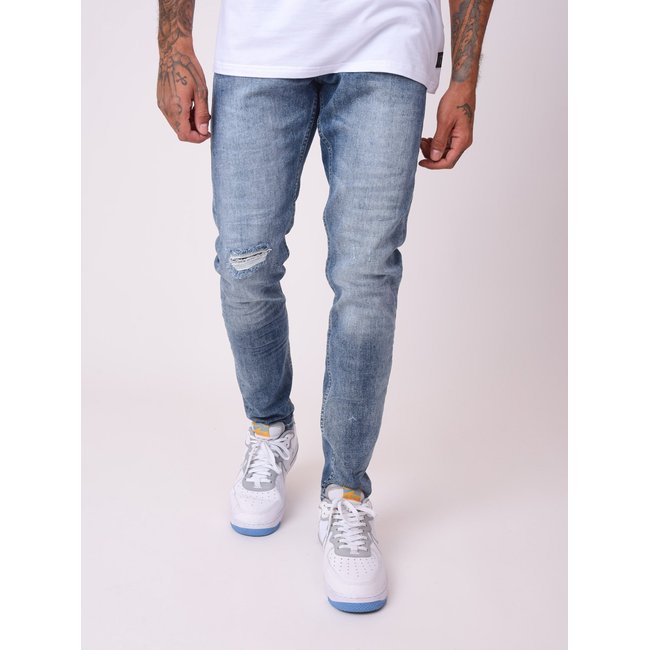 Jean skinny bleu délavé avec trou bleu <span itemprop=