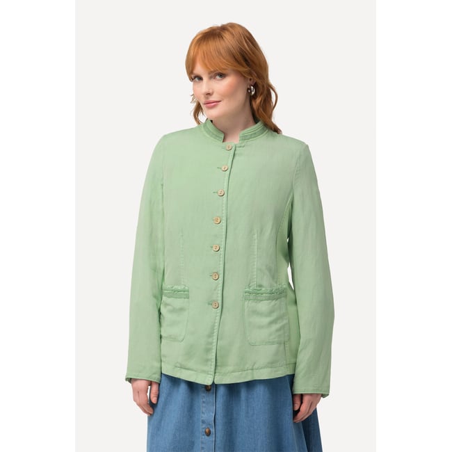 Janker en lin mélangé, col montant olive clair <span itemprop=