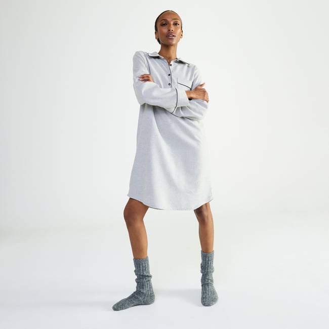 Chemise de nuit col classique en flanelle de coton RADIEUSE - LAURENCE TAVERNIER