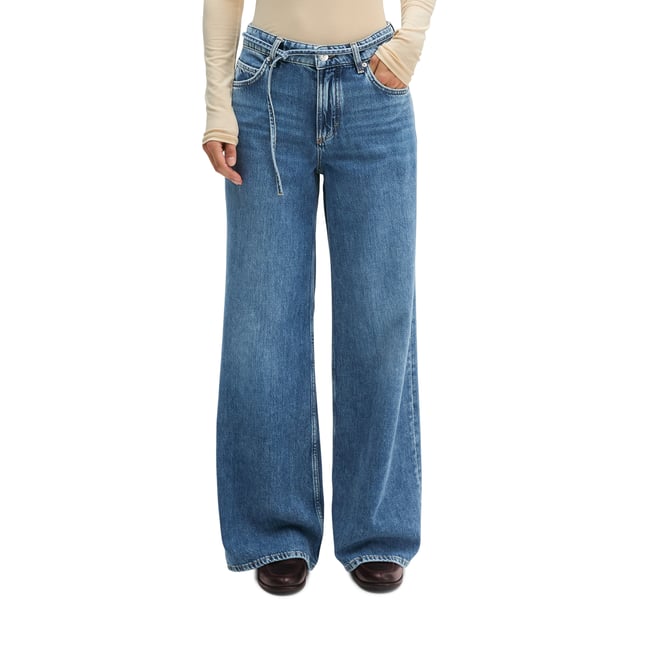 Jeans modèle Lania wide en denim rigide sans élasthanne bleu <span itemprop=
