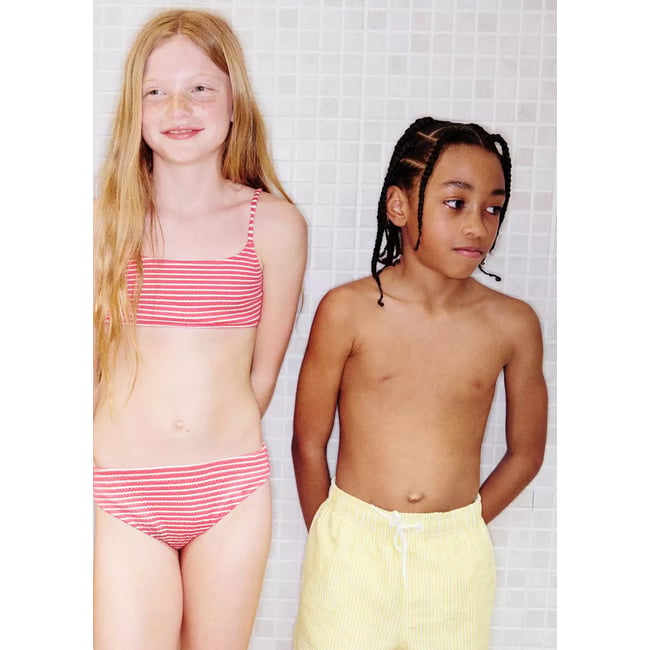 Maillot de bain rayures seersucker jaune <span itemprop=